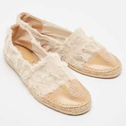 Pre Owned Tory Burch Two Tone Fabric and Leather Espadrille Flats Size 39.5