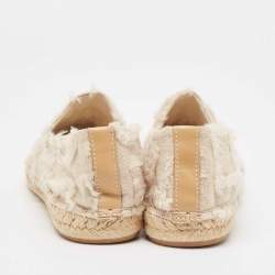 Pre Owned Tory Burch Two Tone Fabric and Leather Espadrille Flats Size 39.5