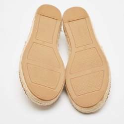 Pre Owned Tory Burch Two Tone Fabric and Leather Espadrille Flats Size 39.5