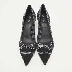 Pre Owned Tory Burch Navy Blue Mesh and Ribbon Penelope Pumps Size 39