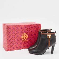 Tory Burch Black/Brown Leather Ankle Length Boots Size 37.5