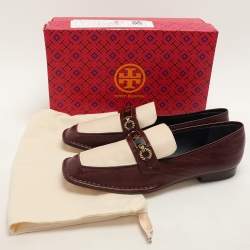 Pre Owned Tory Burch Plum/Cream Leather Perrine Loafers Size 40