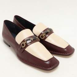 Pre Owned Tory Burch Plum/Cream Leather Perrine Loafers Size 40