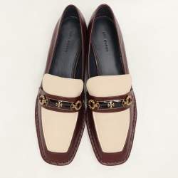 Pre Owned Tory Burch Plum/Cream Leather Perrine Loafers Size 40