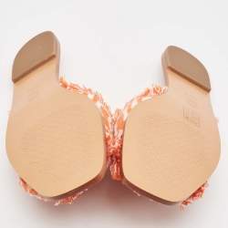 Pre Owned Tory Burch Orange/White Terry Cloth Flat Slides Size 39