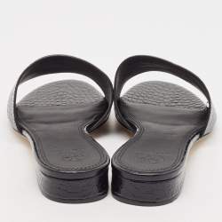 Pre Owned Tory Burch Black Croc Embossed Leather Martine Flat Slides Size 39.5