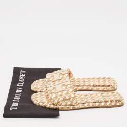 Pre Owned Tory Burch Two Tone Leather Flat Sandals Size 37