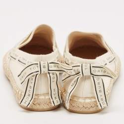 Pre Owned Tory Burch Cream Canvas Logo Ribbon Espadrille Flats Size 38.5