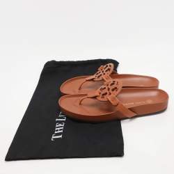 Pre Owned Tory Burch Brown Leather Miller Cloud Flip Flops Size 37.5