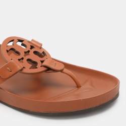 Pre Owned Tory Burch Brown Leather Miller Cloud Flip Flops Size 37.5