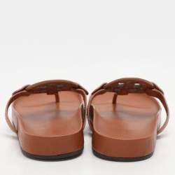 Pre Owned Tory Burch Brown Leather Miller Cloud Flip Flops Size 37.5