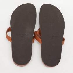 Pre Owned Tory Burch Brown Leather Miller Cloud Flip Flops Size 37.5