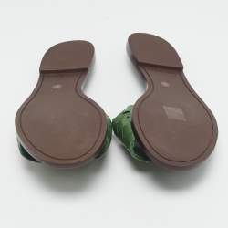 Pre Owned Tory Burch Green Intrecciato Leather Ines Flat Slides Size 38.5