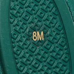 Pre Owned Tory Burch Green Leather Minnie Travel Ballet Flats Size 38.5