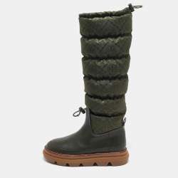 Pre Owned Tory Burch Green Leather and Nylon Leccio Snow Boots Size 39.5