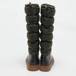 Pre Owned Tory Burch Green Leather and Nylon Leccio Snow Boots Size 39.5