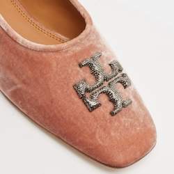 Pre Owned Tory Burch Peach Pink Velvet Eleanor Crystal Ballet Flats Size 41