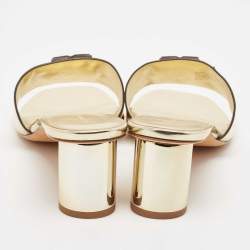 Pre Owned Tory Burch Gold Patent Leather Ines Slide Sandals Size 40.5