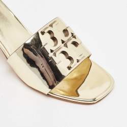 Pre Owned Tory Burch Gold Patent Leather Ines Slide Sandals Size 40.5