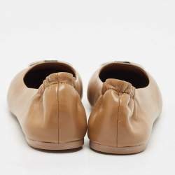 Pre Owned Tory Burch Brown/Cream Leather Claire Cap Toe Ballet Flats Size 40.5