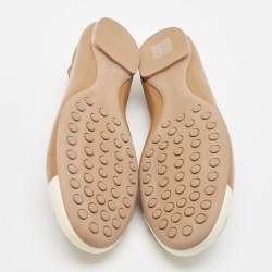 Pre Owned Tory Burch Brown/Cream Leather Claire Cap Toe Ballet Flats Size 40.5