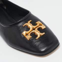 Pre Owned Tory Burch Black Leather Eleanor Ballet Flats Size 40.5