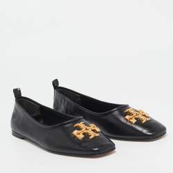 Pre Owned Tory Burch Black Leather Eleanor Ballet Flats Size 40.5