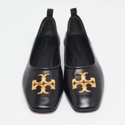 Pre Owned Tory Burch Black Leather Eleanor Ballet Flats Size 40.5