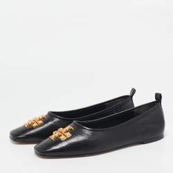 Pre Owned Tory Burch Black Leather Eleanor Ballet Flats Size 40.5