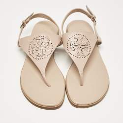 Pre Owned Tory Burch Pink Leather Carpi Thong Sandals Size 38
