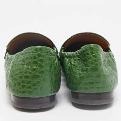 Tory Burch Green Croc Embossed Leather Slip On Loafers Size 39.5