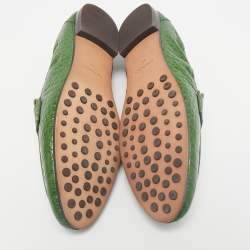 Tory Burch Green Croc Embossed Leather Slip On Loafers Size 39.5
