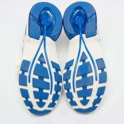 Tory Burch Blue/White Leather and Mesh Good Luck Sneakers Size 38.5