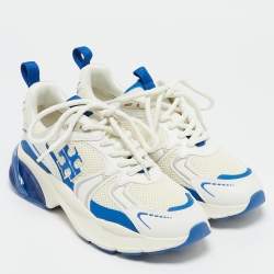 Tory Burch Blue/White Leather and Mesh Good Luck Sneakers Size 38.5