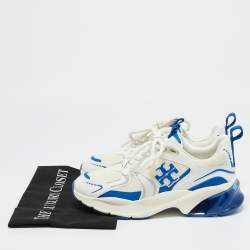 Tory Burch Blue/White Leather and Mesh Good Luck Sneakers Size 38.5