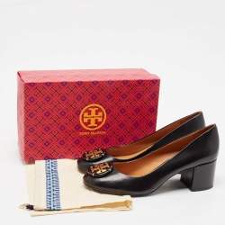 Tory Burch Black Leather Janey Block Heel Pumps Size 41