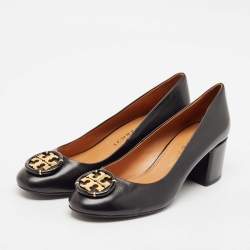 Tory Burch Black Leather Janey Block Heel Pumps Size 41