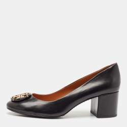 Tory Burch Black Leather Janey Block Heel Pumps Size 41