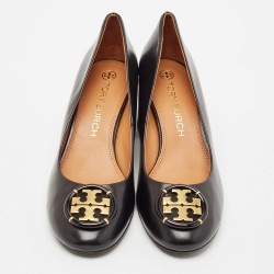 Tory Burch Black Leather Janey Block Heel Pumps Size 41