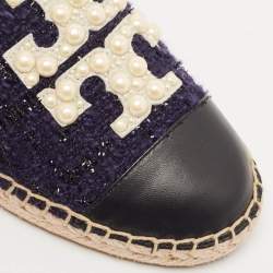 Pre Owned Tory Burch Navy Blue Tweed And Leather Espadrilles Flats Size 38