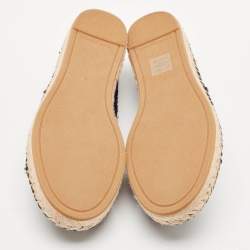 Pre Owned Tory Burch Navy Blue Tweed And Leather Espadrilles Flats Size 38