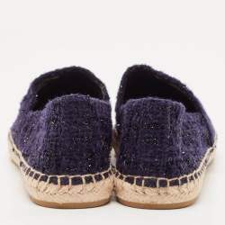 Pre Owned Tory Burch Navy Blue Tweed And Leather Espadrilles Flats Size 38