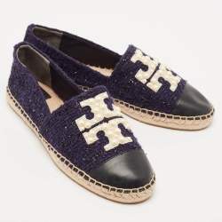 Pre Owned Tory Burch Navy Blue Tweed And Leather Espadrilles Flats Size 38