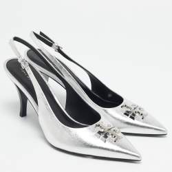 Tory Burch Silver Leather Eleanor Slingback Pumps Size 39