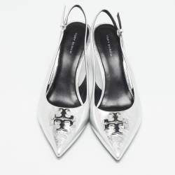 Tory Burch Silver Leather Eleanor Slingback Pumps Size 39