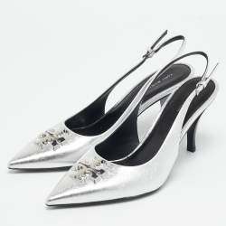 Tory Burch Silver Leather Eleanor Slingback Pumps Size 39