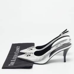 Tory Burch Silver Leather Eleanor Slingback Pumps Size 39