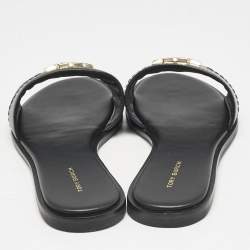 Tory Burch Black Leather Everly Flat Slides Size 38