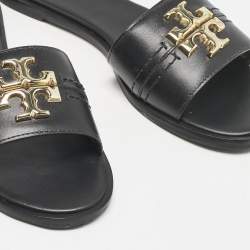 Tory Burch Black Leather Everly Flat Slides Size 38