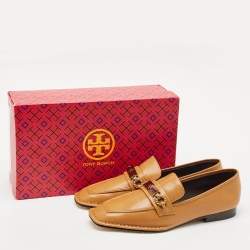 Tory Burch Tan Leather Perrine Penny Loafers Size 38